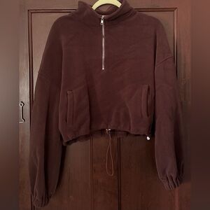Women's Brown Half-Zip Fleece Top
